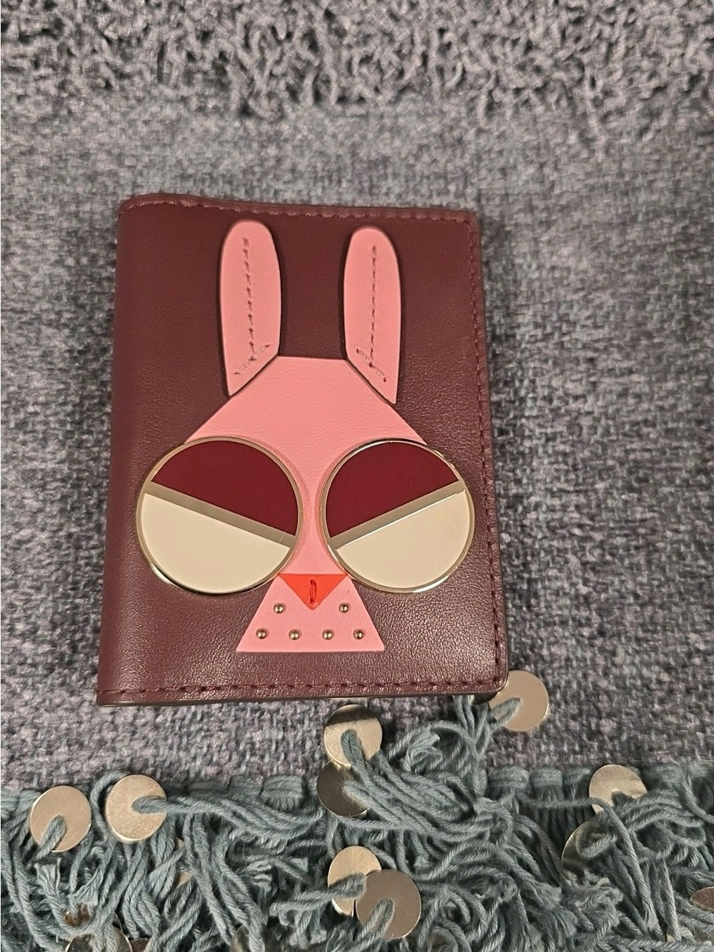 kate spade Maroon Pink Bunny Appliqué Leather Wallet